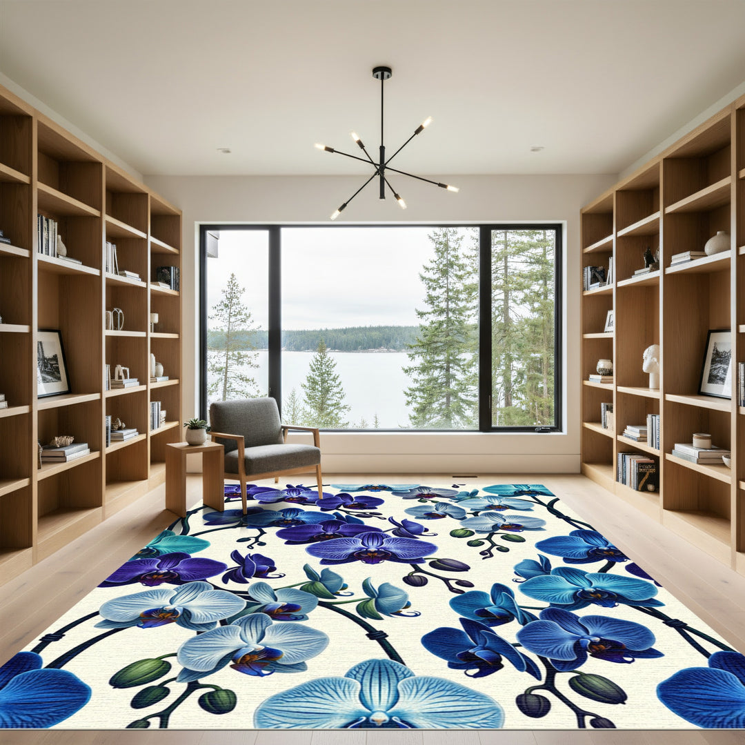 Enchanting Blue Orchid Bloom Tapestry Rug