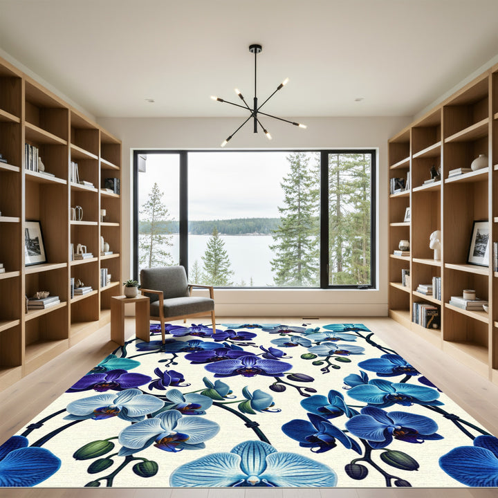 Enchanting Blue Orchid Bloom Tapestry Rug