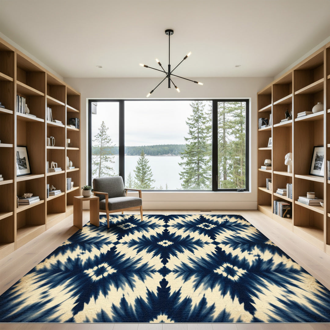 Navy Blue Diamond Tie Dye Rug
