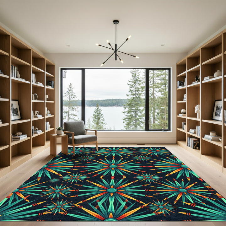 Teal Orange Star Burst Radiance Rug