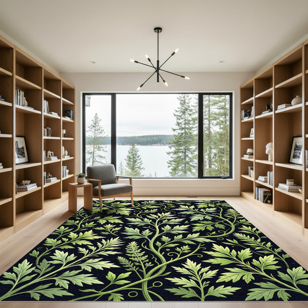 Lush Green Vintage Botanical Vines Rug