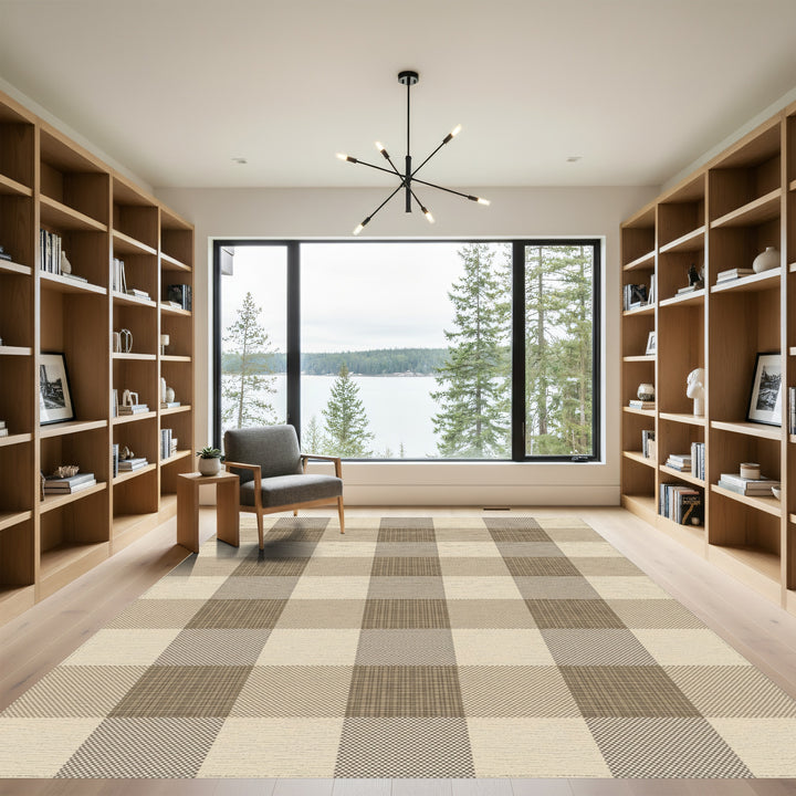 Earthy Beige Gingham Checkered Rug