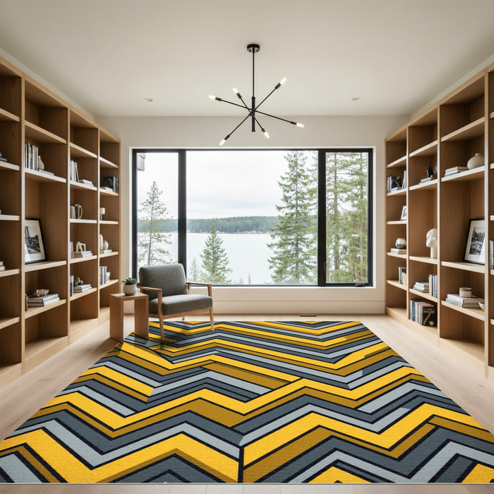 Golden Gray Chevron Blocks Rug