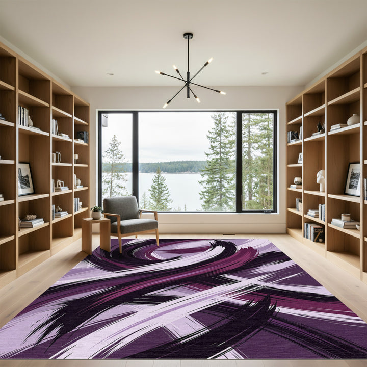 Abstract Purple Swirl Brush Stroke Rug