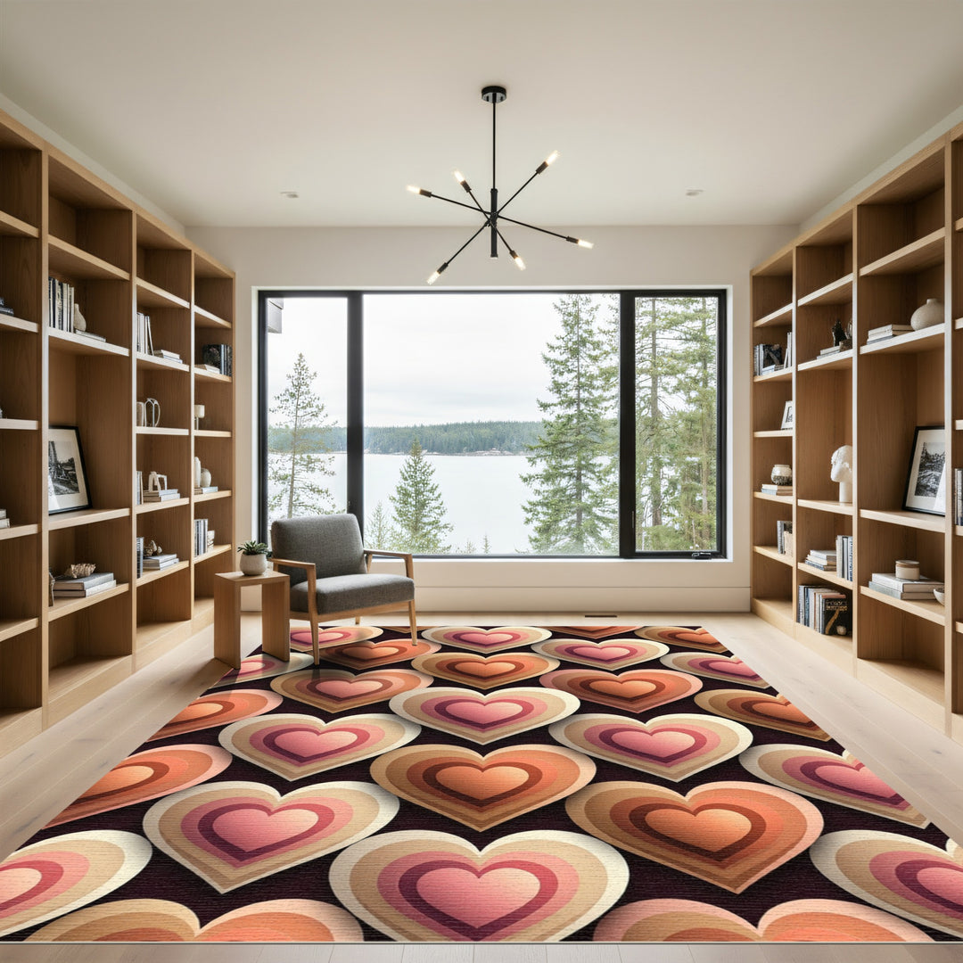 Retro Heart Layers Pink Peach Rug