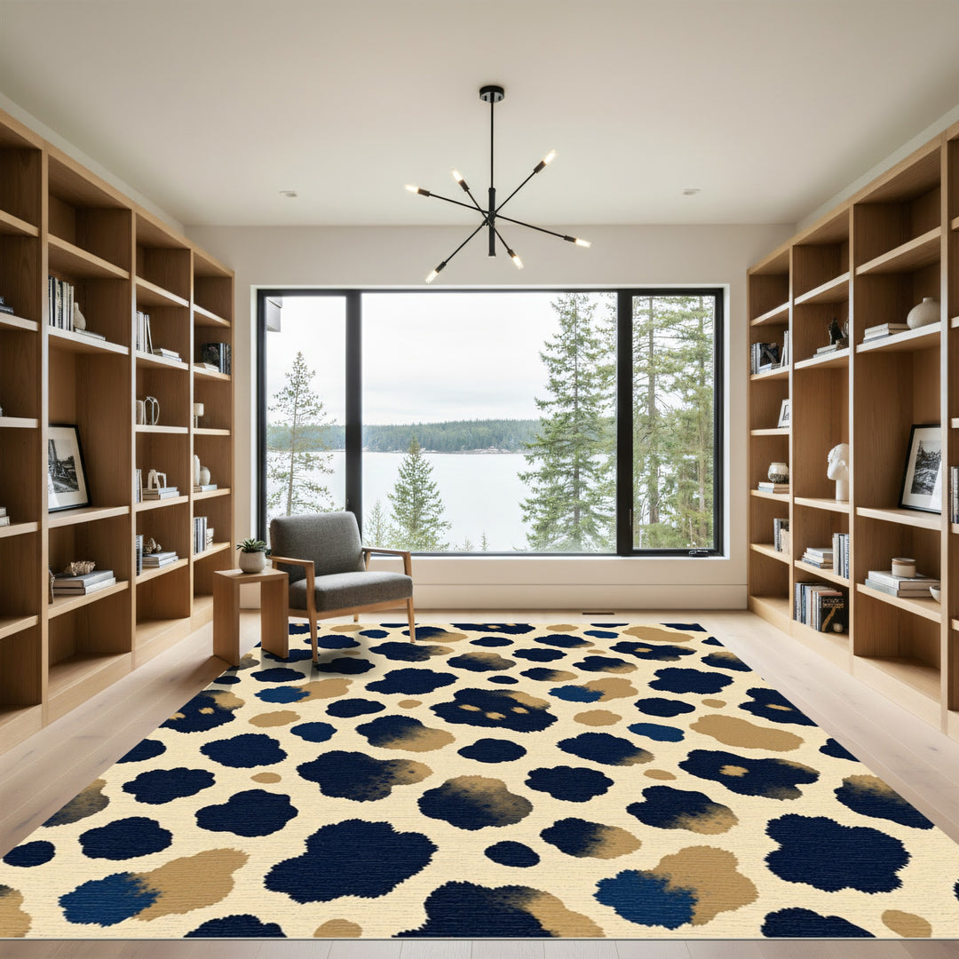 Chic Dark Blue Beige Abstract Spots Rug
