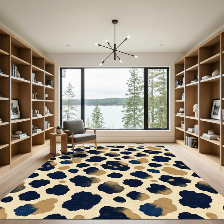 Chic Dark Blue Beige Abstract Spots Rug