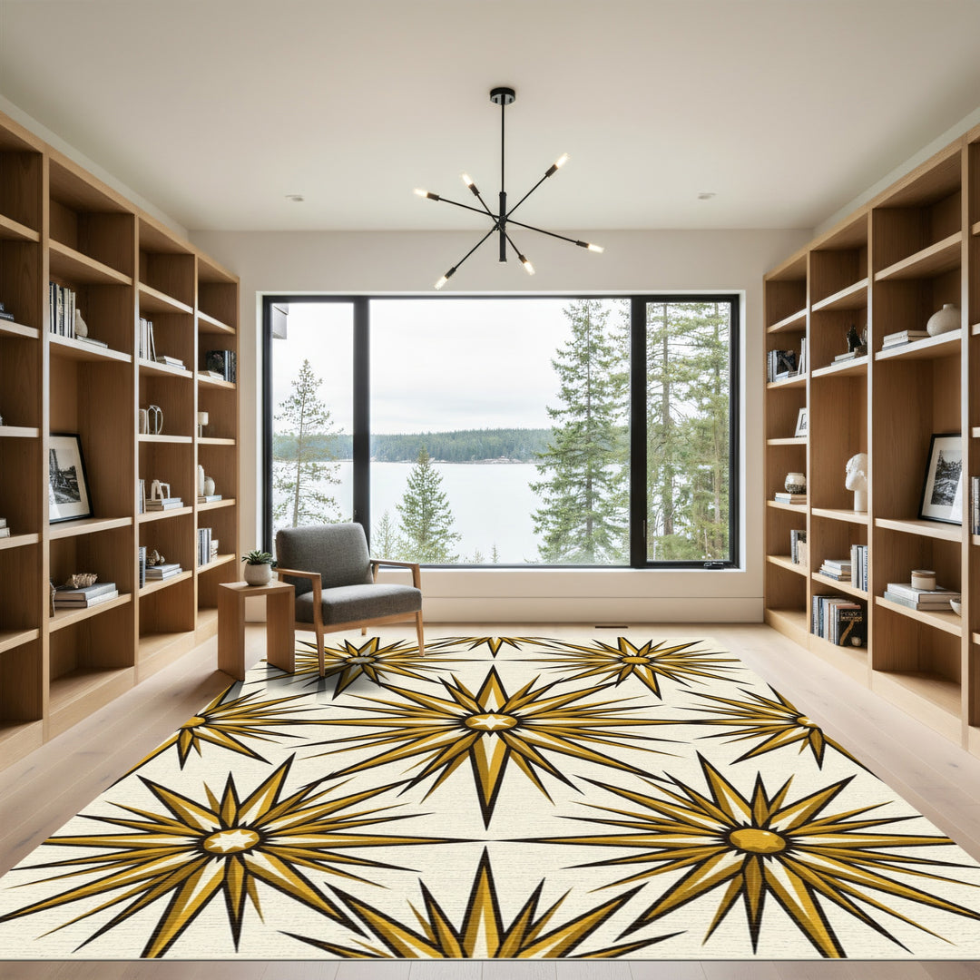 Golden Starburst Radiating Spiky Ornament Rug