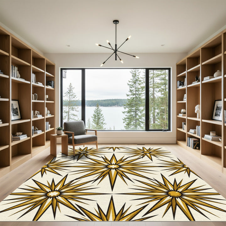 Golden Starburst Radiating Spiky Ornament Rug