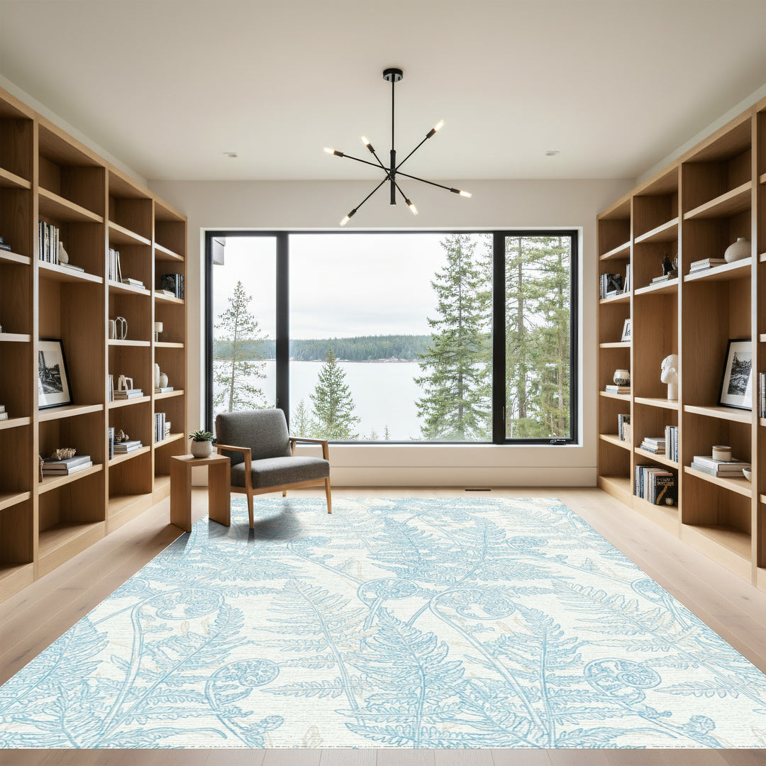 Coastal Blue Fern Frond Wallpaper Rug