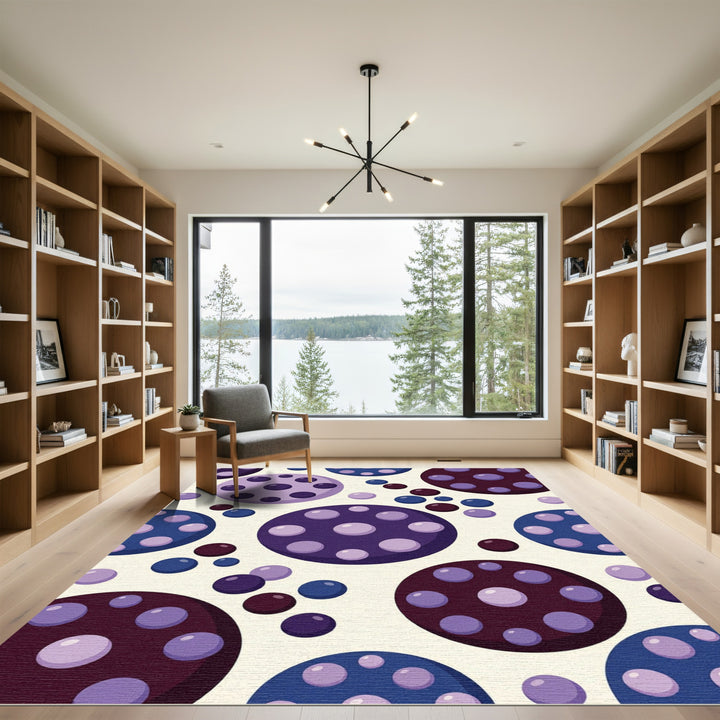 Whimsical Purple Circles Polka Dot Rug