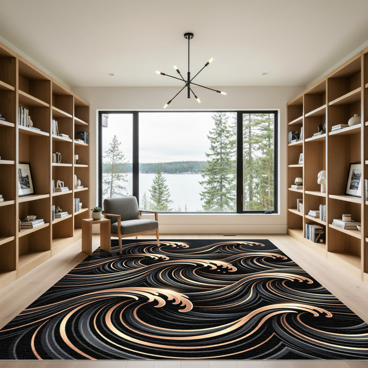 Dark Gold Wave Composition Rug