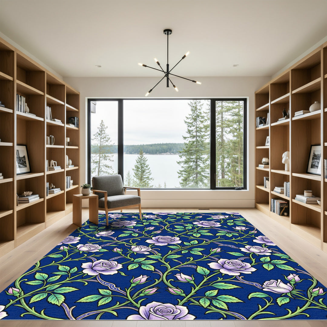 Lavendar Rose Vine Intricate Scroll Rug