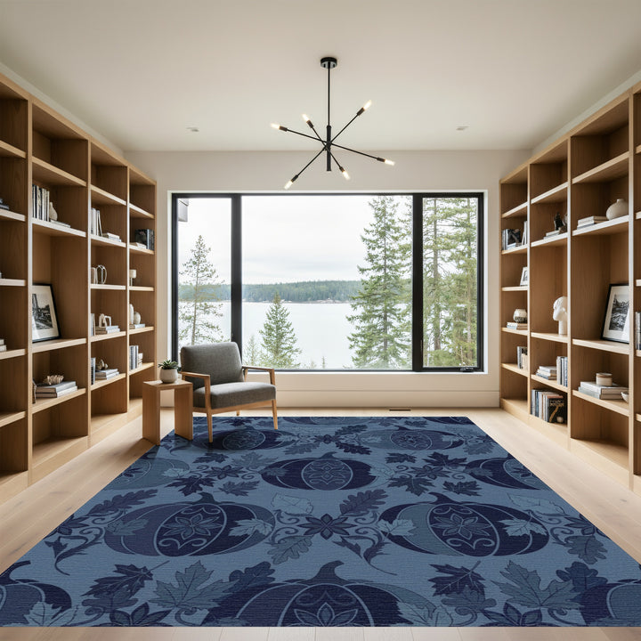 Dark Blue Autumn Pumpkin Leaf Garland Rug