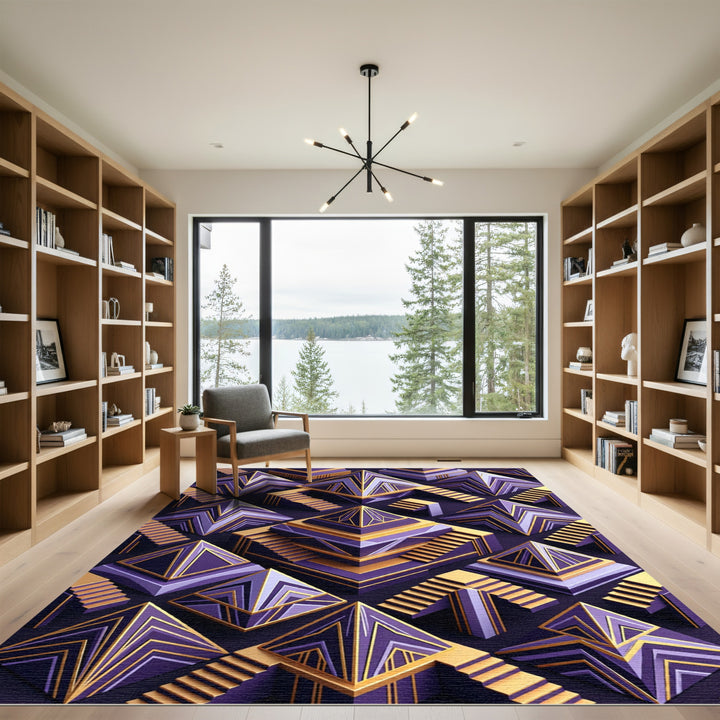Art Deco Purple Gold Geometric Pyramid Rug