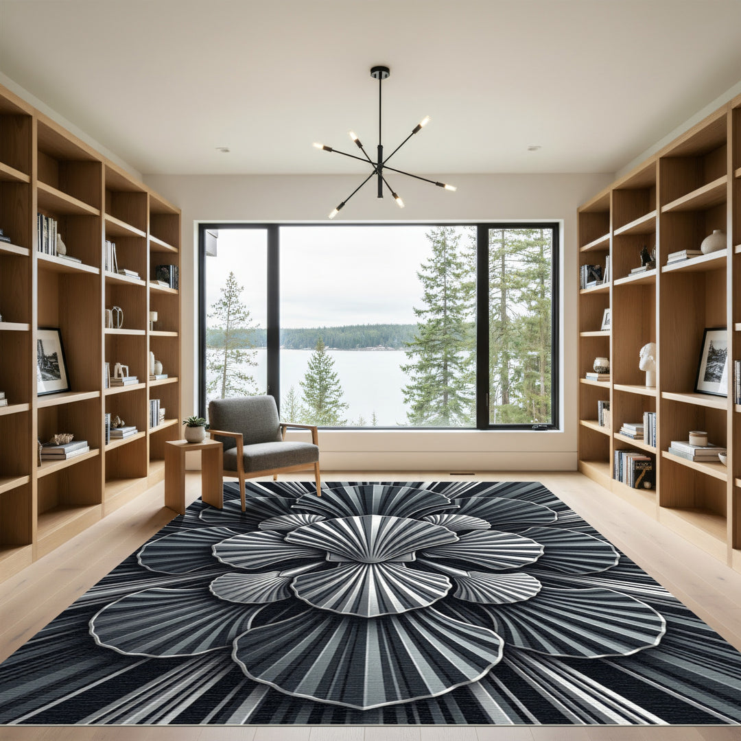 Monochromatic Art Deco Fan Rug