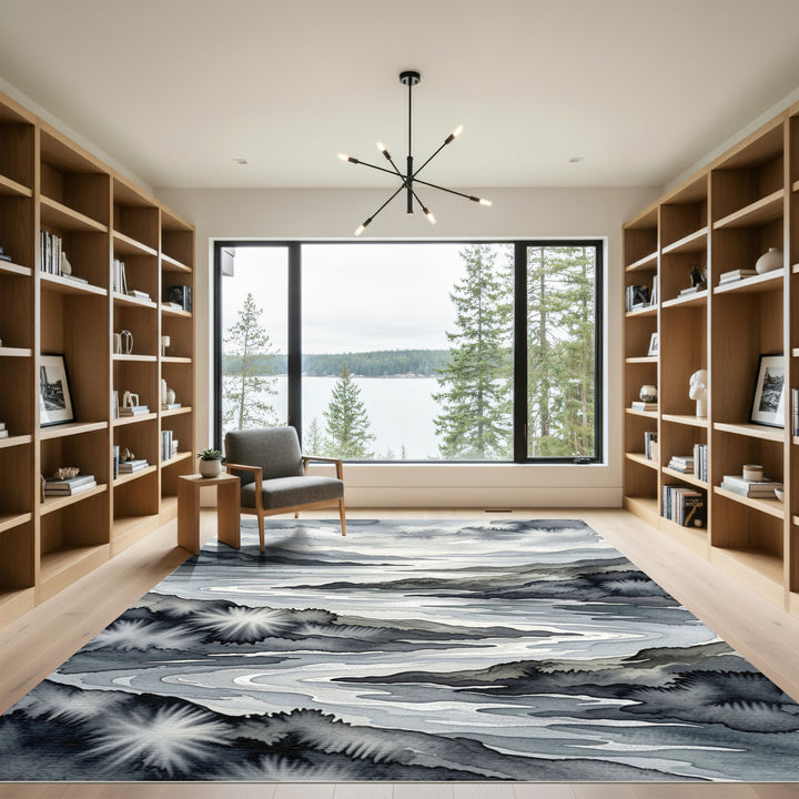 Monochromatic Landscape River Vista Rug