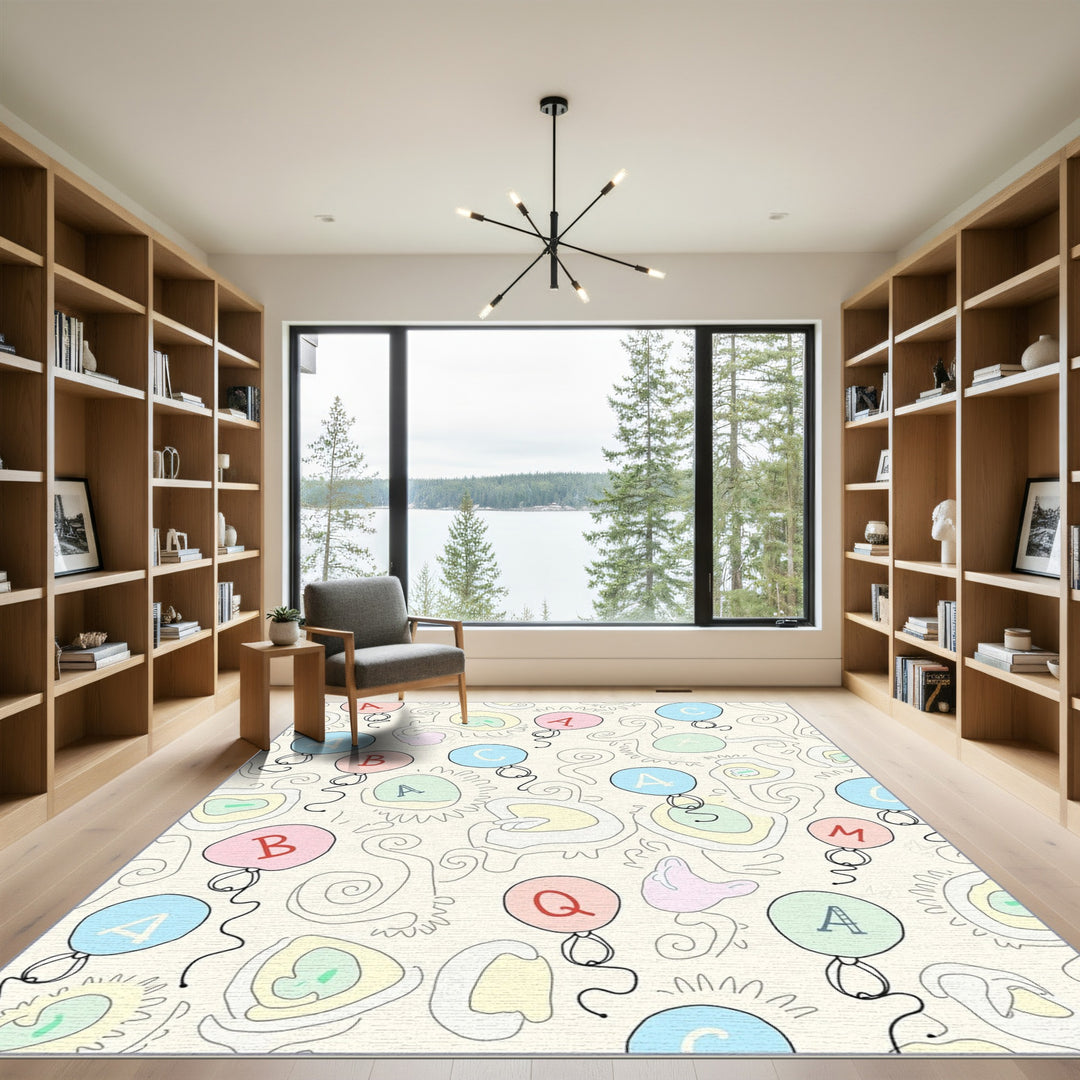 Playful Alphabet Balloons Pastel Swirls Rug