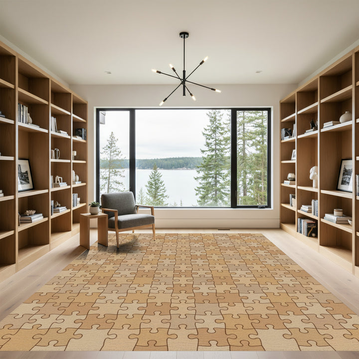 Warm Earth Tone Puzzle Wood Grain Rug