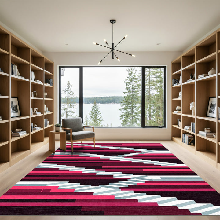 Crimson White Geometric Staircase Wonder Rug