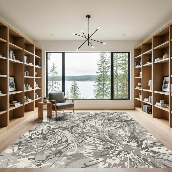 Monochrome Splatter Abstract Flow Rug