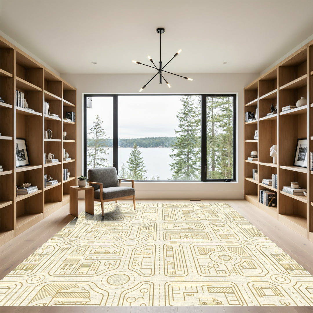 Urban Cityscape Gold Map Scene Rug