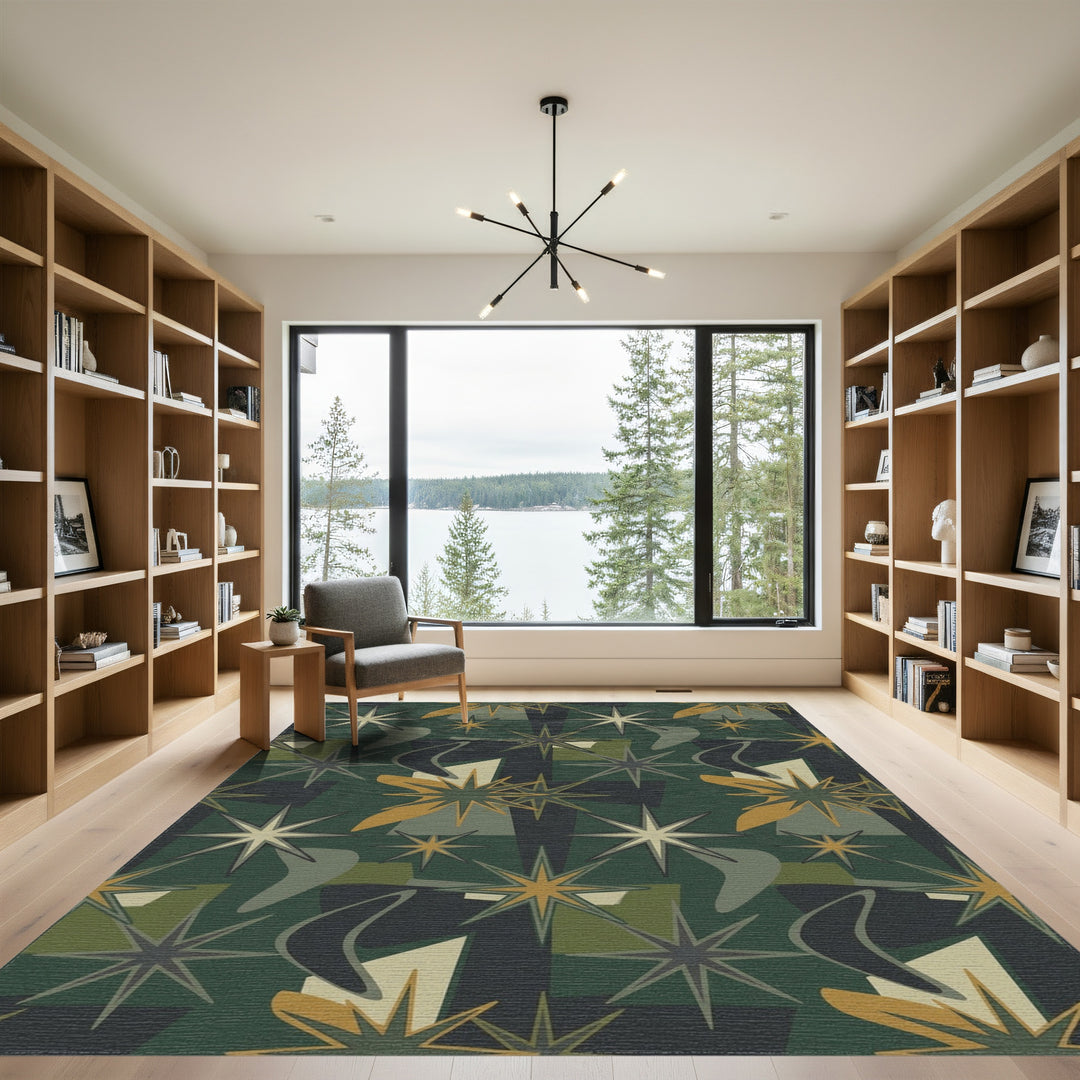 Retro Starburst Geometric Mid Century Rug