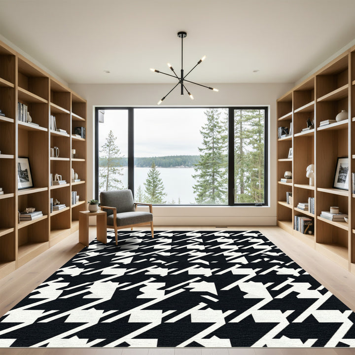 Black White Houndstooth Geometric Dash Rug