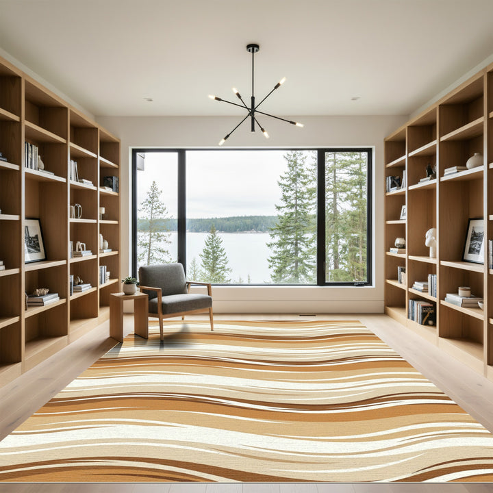 Warm Dune Abstract Wavy Stripe Rug