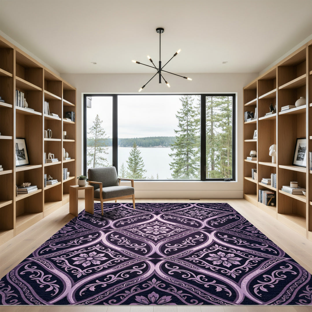 Elegant Plum Arabesque Floral Area Accent Rug