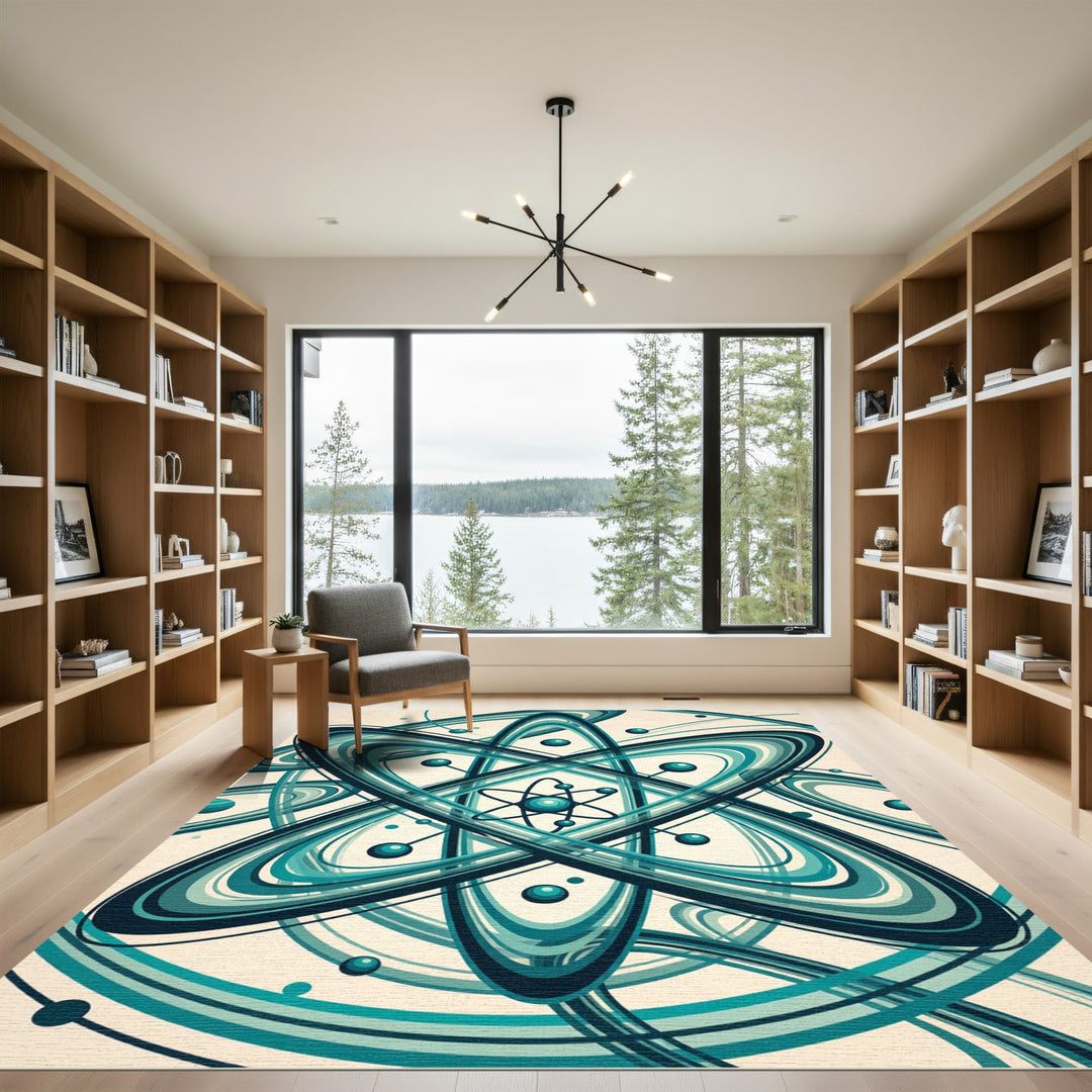 Aqua Atomic Swirls Orbit Rug