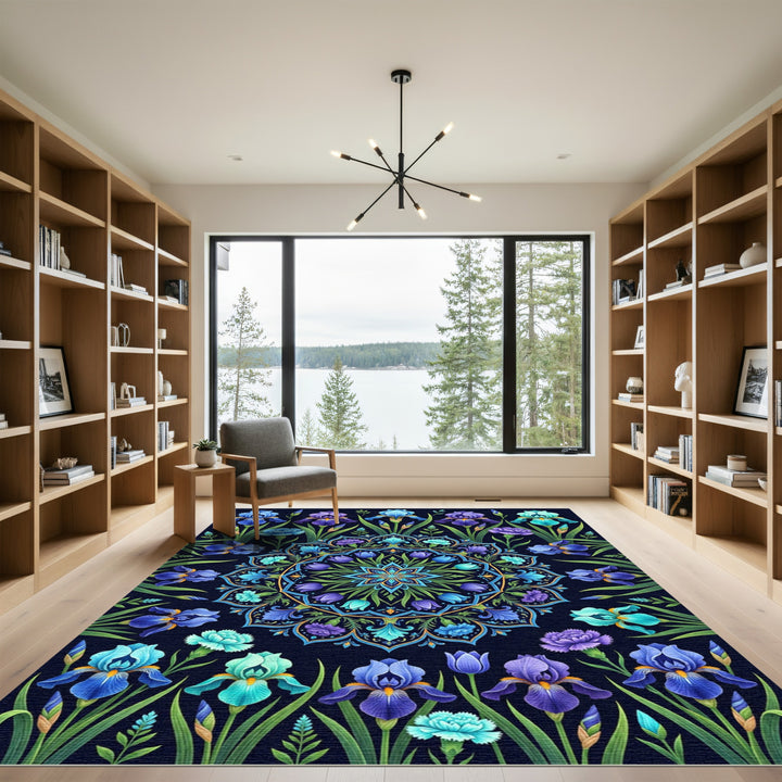 Vibrant Iris Blossom Mandalas Rug