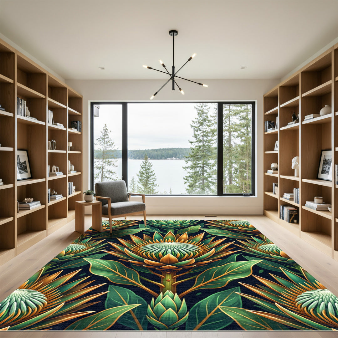 Emerald Gold Protea Bloom Rug