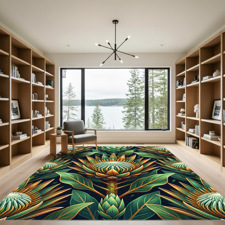 Emerald Gold Protea Bloom Rug