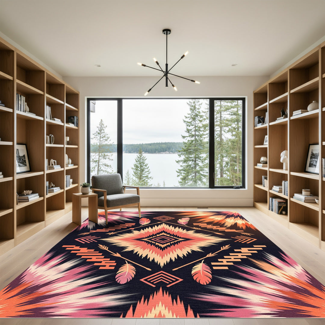 Fiery Sunburst Feather Diamond Rug