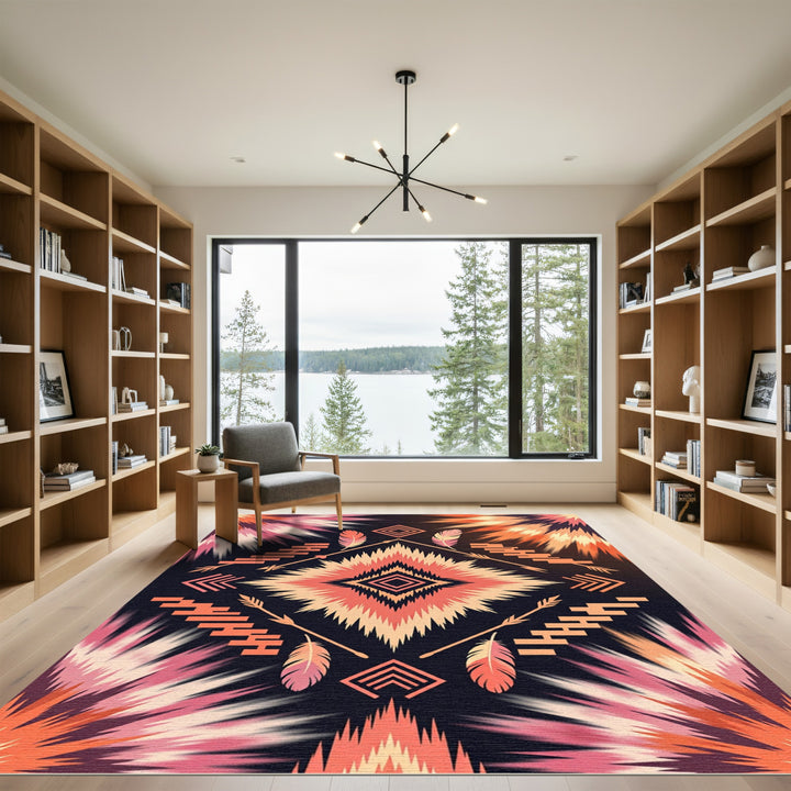 Fiery Sunburst Feather Diamond Rug