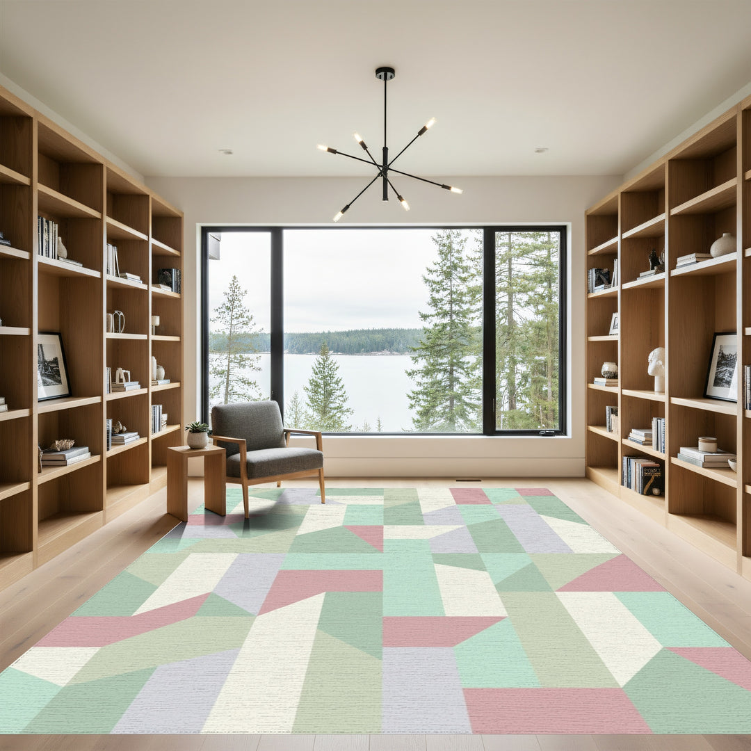 Pastel Geometric Interlocking Block Rug