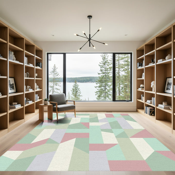 Pastel Geometric Interlocking Block Rug