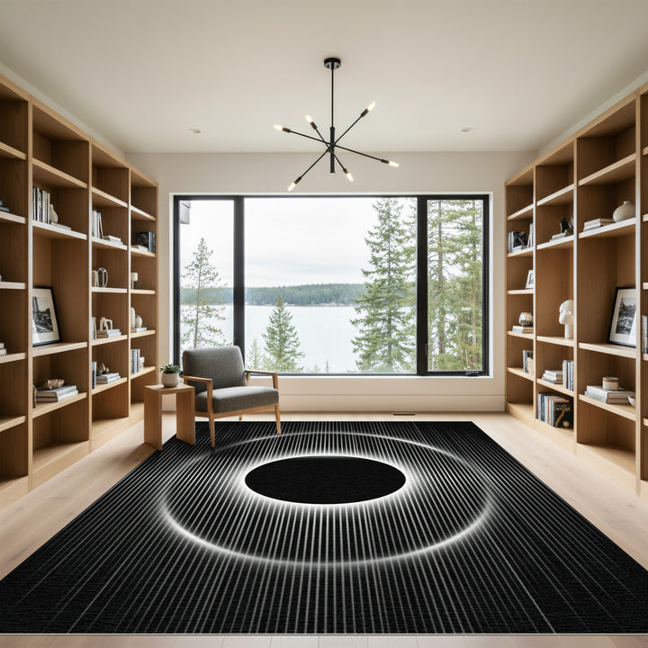 Black White Radial Eclipse Rings Rug