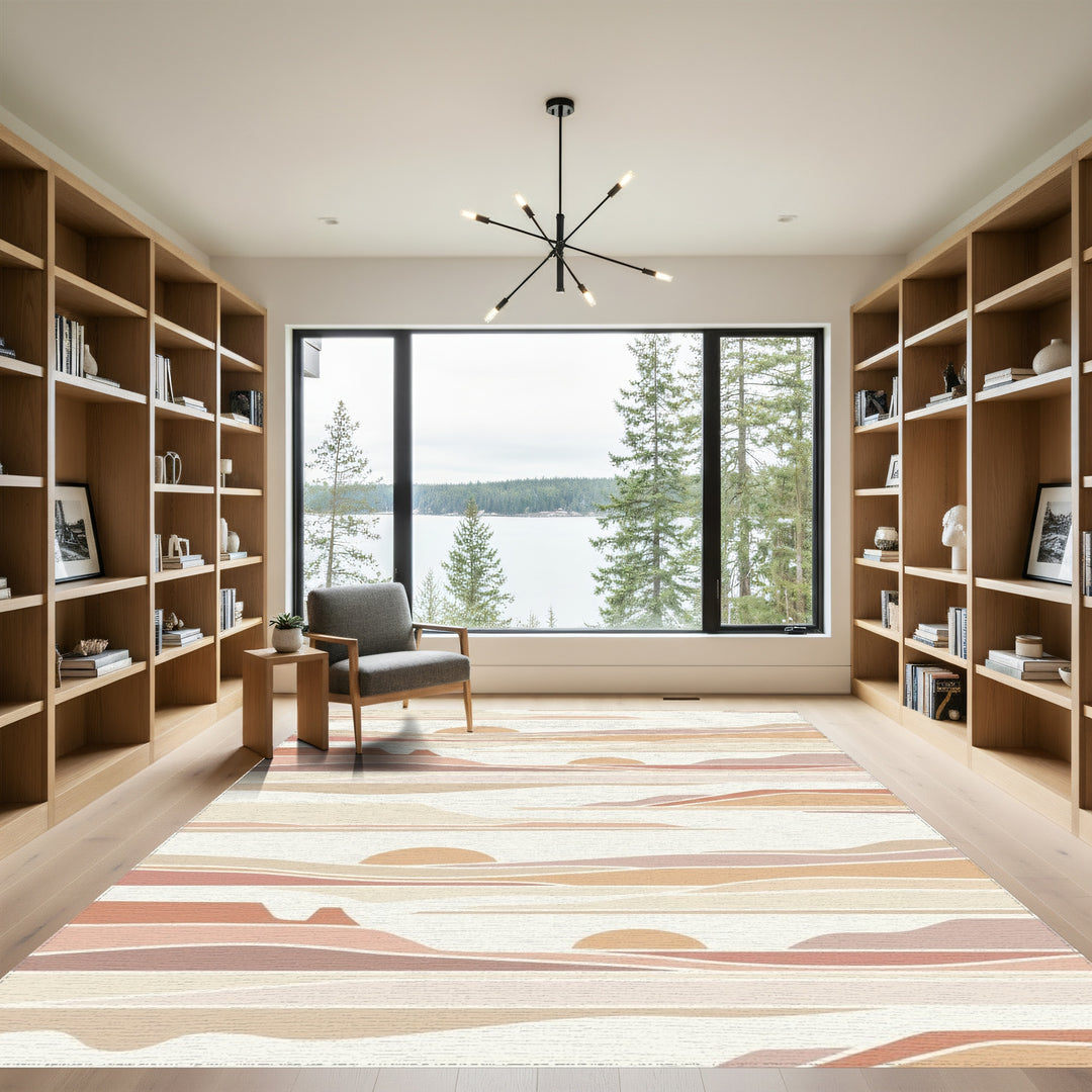Earthy Desert Landscape Sunburst Layers Rug