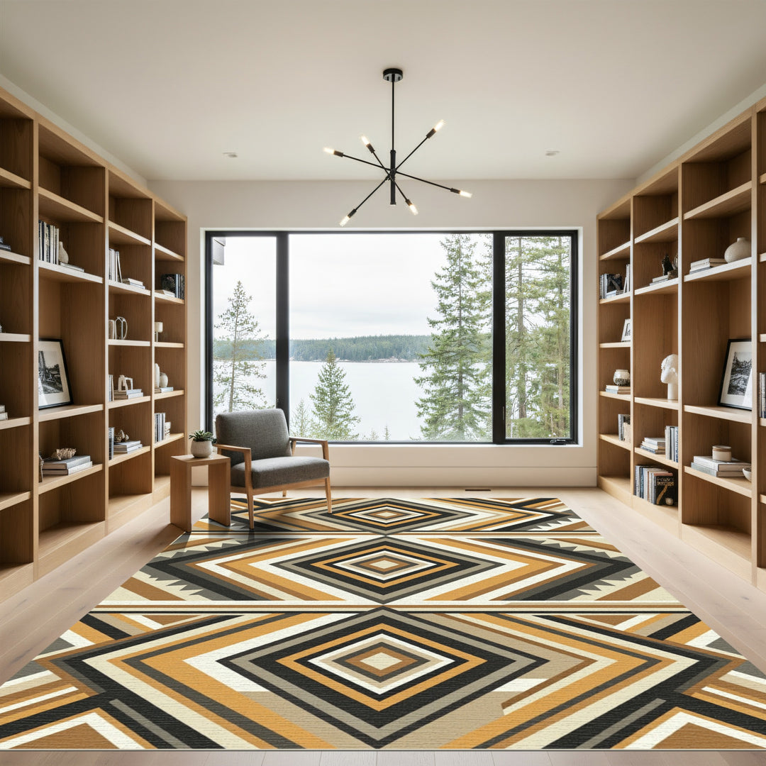 Geometric Diamonds Earth Tone Stripe Rug