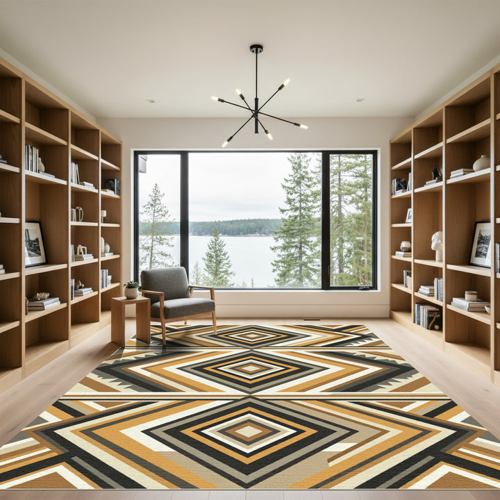 Geometric Diamonds Earth Tone Stripe Rug