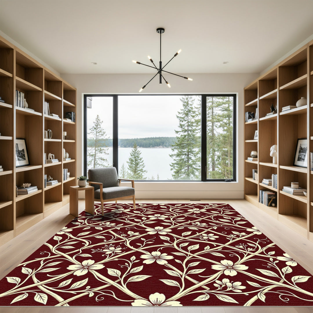 Cream Floral Vine Lattice Rug