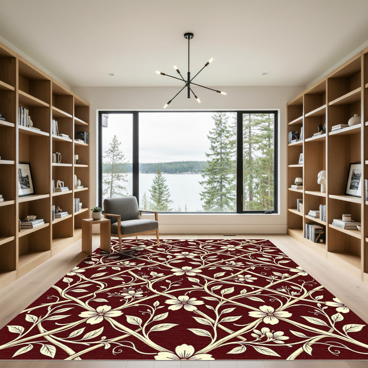 Cream Floral Vine Lattice Rug