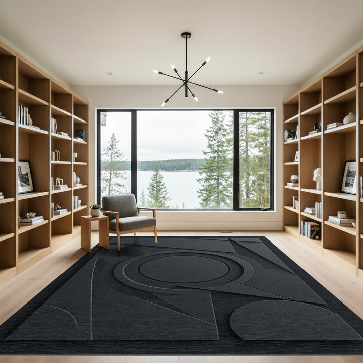Chic Dark Geometric Abstract Rug