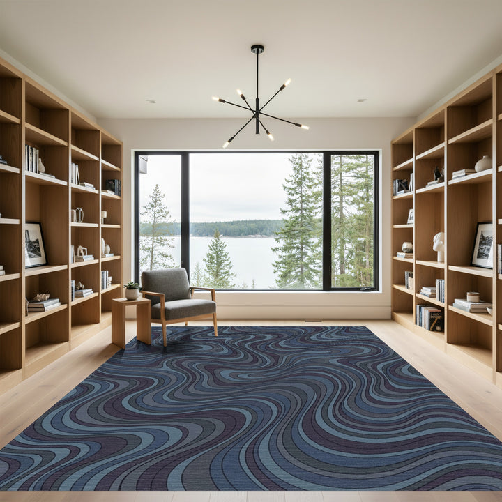 Deep Indigo Wavy Swirls Rug