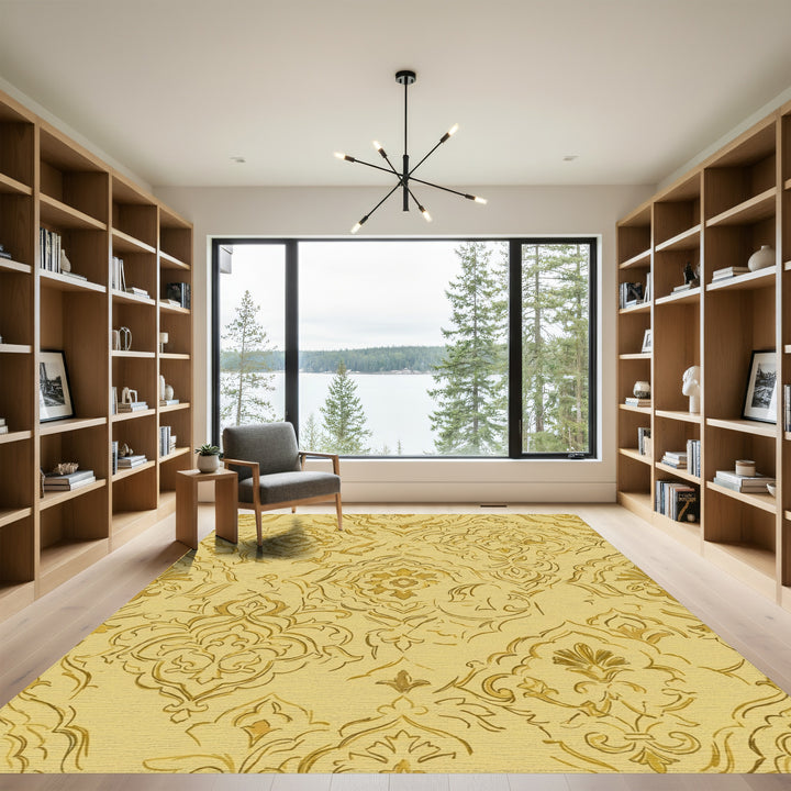 Golden Ochre Vintage Floral Medallion Rug