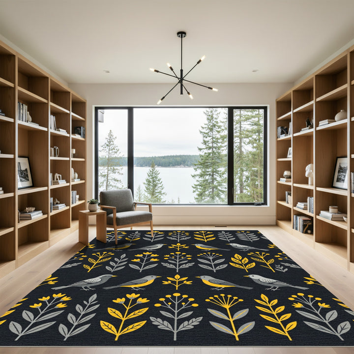 Golden Yellow Bird Folk Art Rug