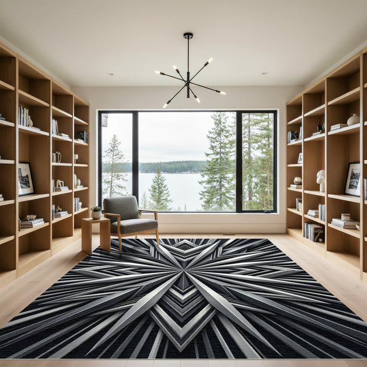 Silver Metallic Starburst Geometric Rug