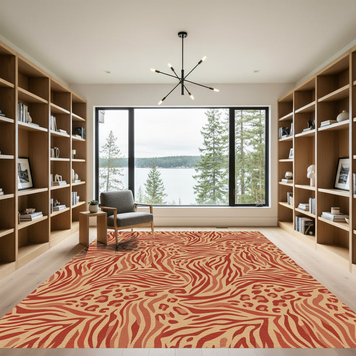 Red Zebra Leopard Animal Print Rug